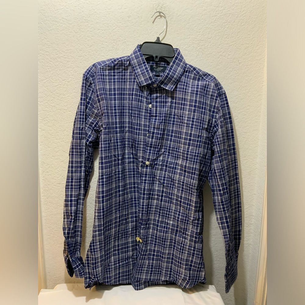 J Crew Dress Shirt Mens Large 16 16.5 Button Up Thompson Shirtings Blue Cotton